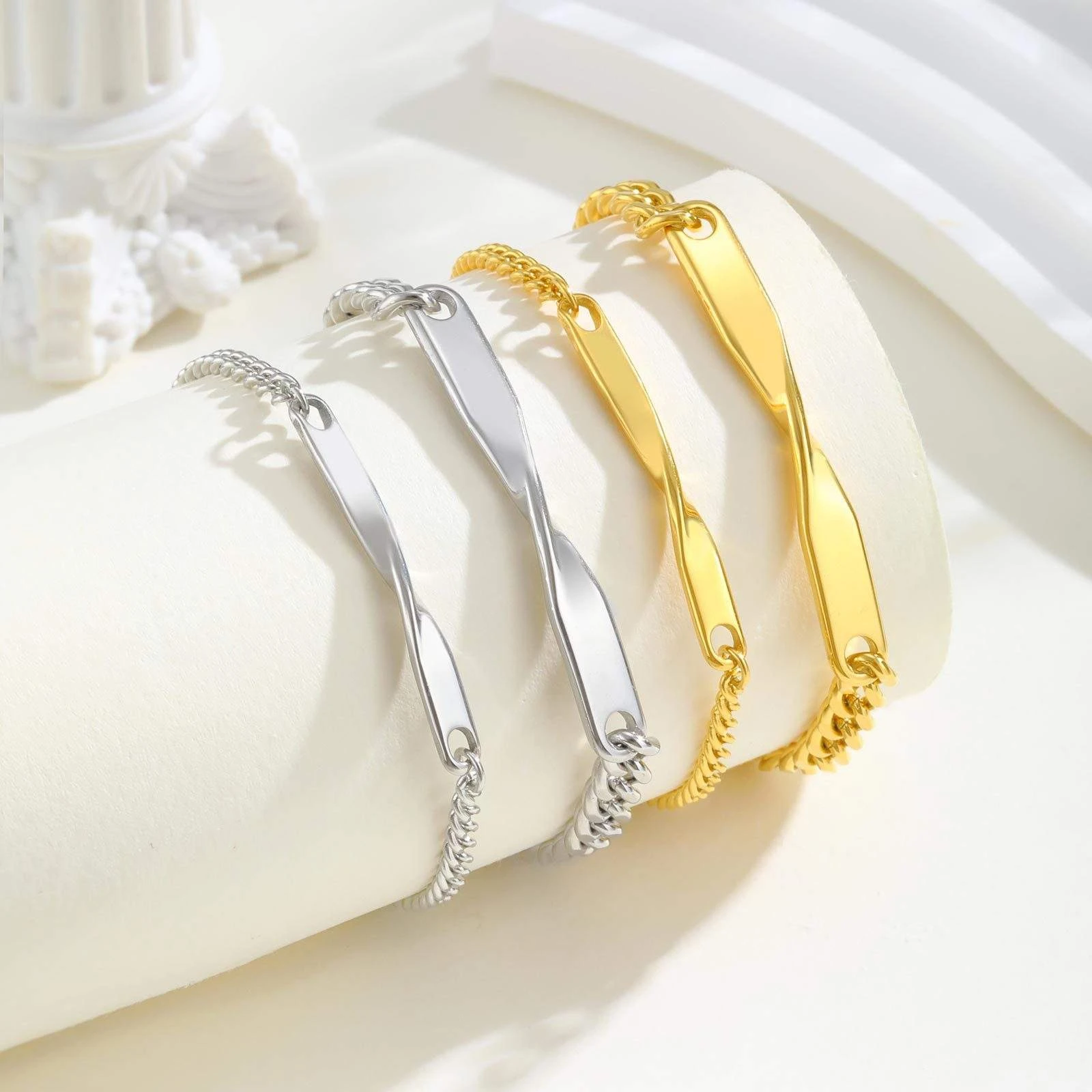 Couple's Customized Text Symbol Bracelet, DIY Engraved Stainless Steel