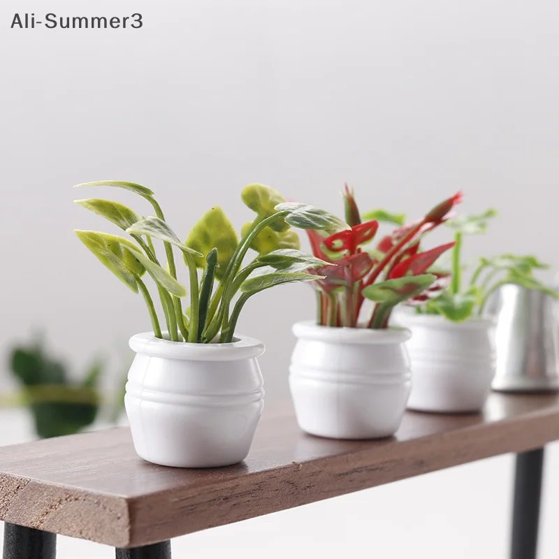 3Pcs 1:12 Dollhouse Miniature Plant Potted Model Doll Home Plant Decoration Micro Landscape Garden Decor Accessories