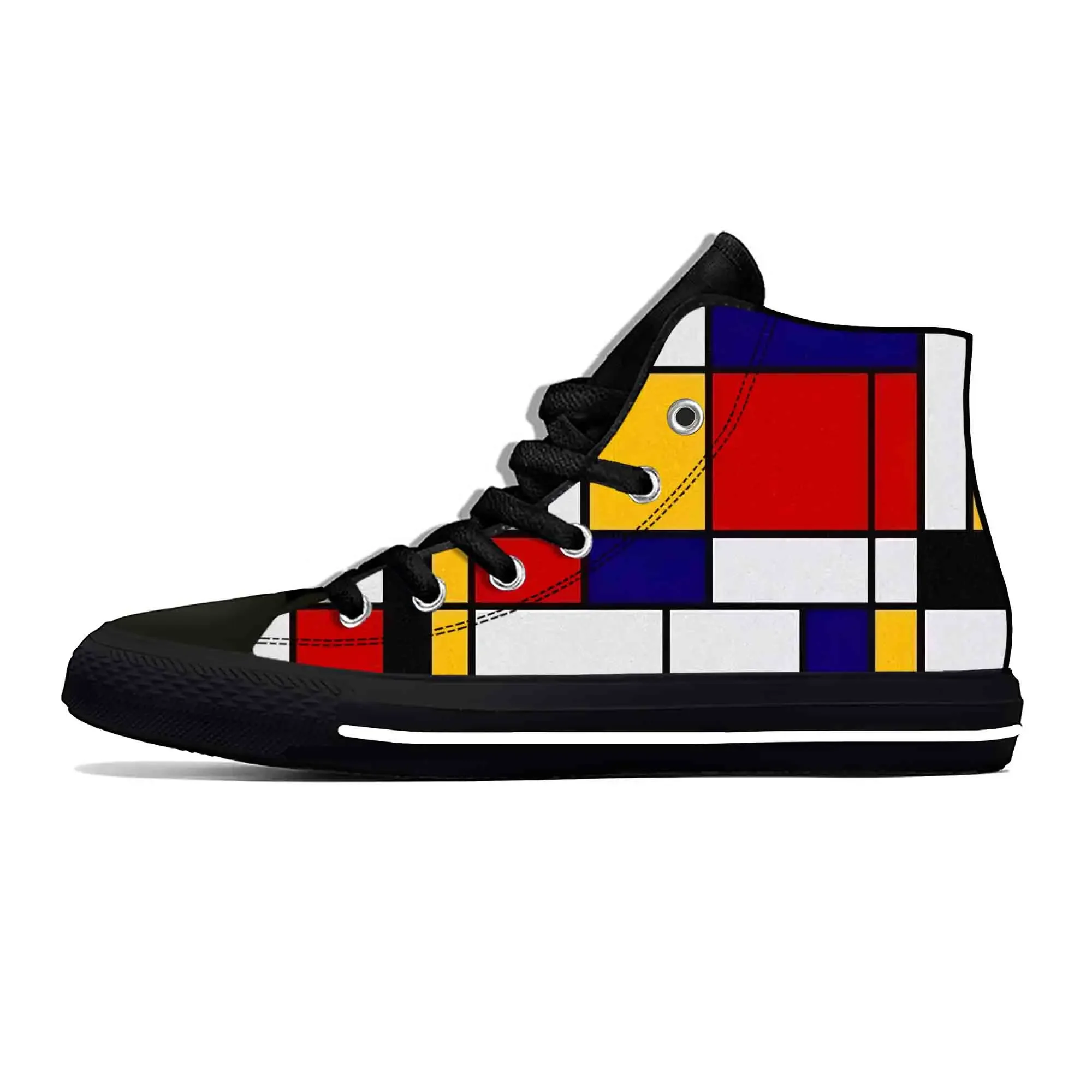 Piet Mondrian sepatu kain kasual lukisan pola geometris abstrak atasan tinggi nyaman bersirkulasi cetak 3D sepatu kets pria wanita