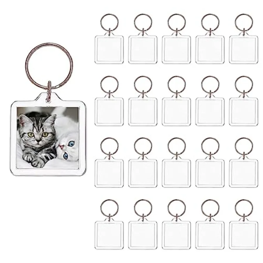 

BetterJonny 20Pcs Acrylic Picture Keychain Blanks in Clear Acrylic Picture Frame Keyrings