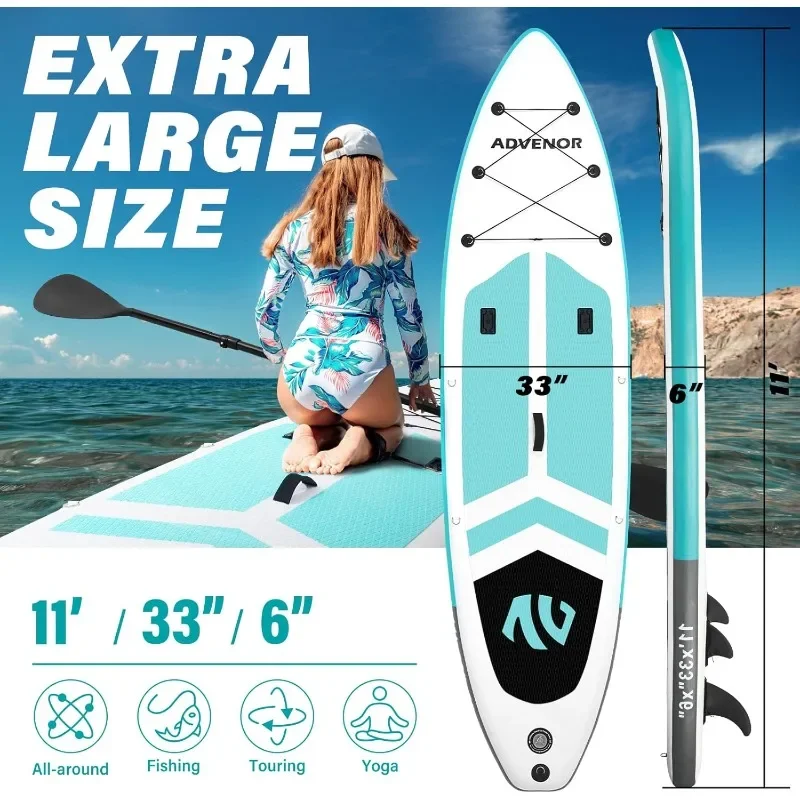 HOME.Paddle Board 11'x33 x6 Extra Wide Inflatable Stand Up Paddle Board with Hand Pump, Leash, 2 Fishing Holders