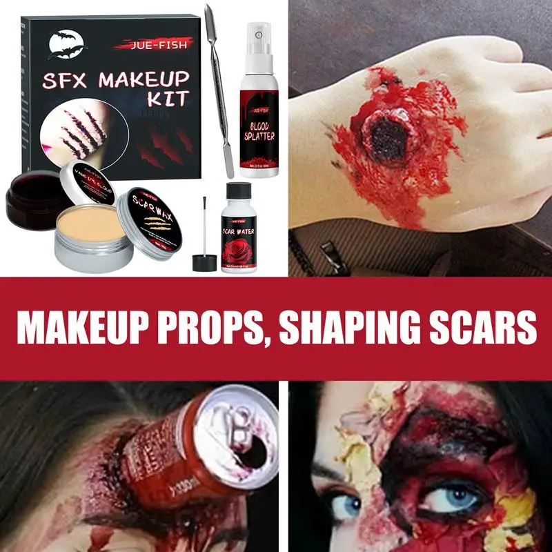 Halloween Particular Effects Fake Scar Wound Makeup Kit Bag | Halloween Horror Cosplay Skin Wax Plasma Scar Paint Makeup Tool