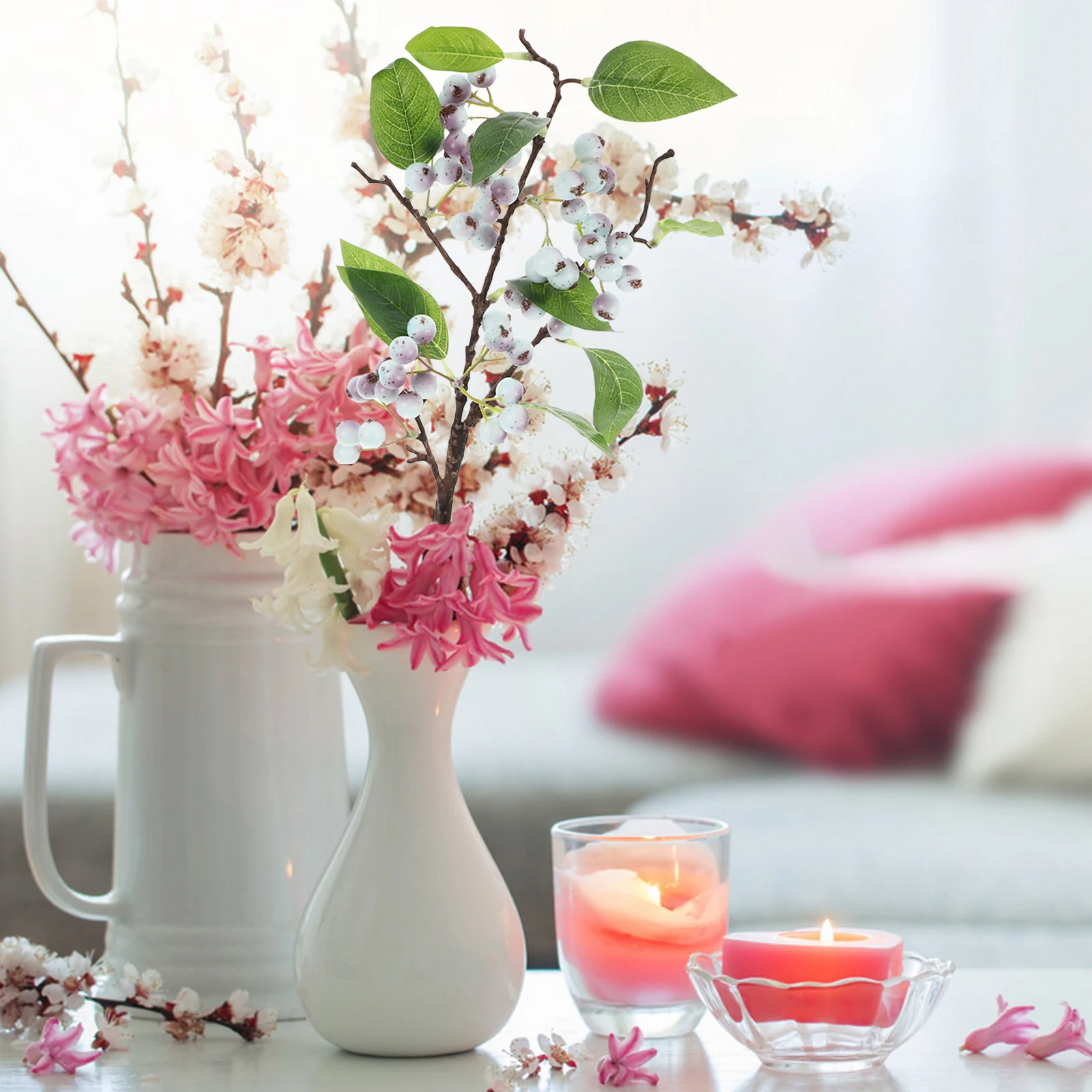 

Simulated Blueberry Branch Artificial Faux Picks Plastic Stems Fake Model Christmas Decorations Vivid Color Selected Material