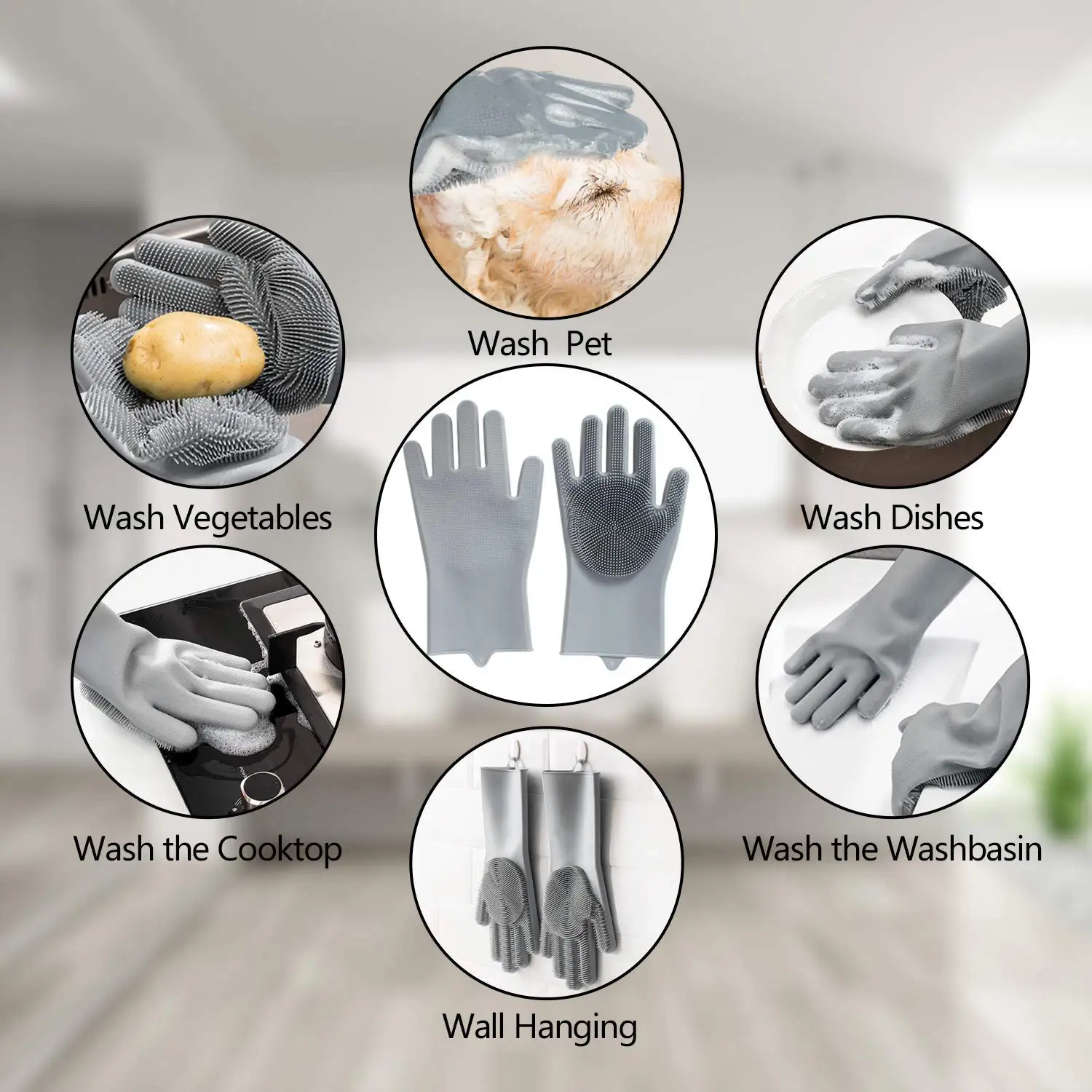 قفازات العناية بالكلاب مع أنابيب السيليكون - أداة إزالة وتدليك واستحمام للحيوانات الأليفة | قفاز فرشاة للحيوانات الأليفة بخمسة أصابع للقطط والكلاب #5