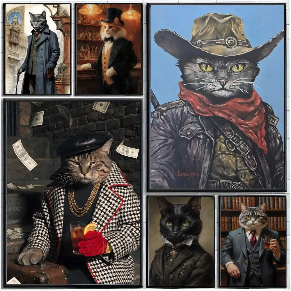 cute element Gentleman Cat Poster Modern Wall Art Home Decor Living Room Decorative Print Unframed