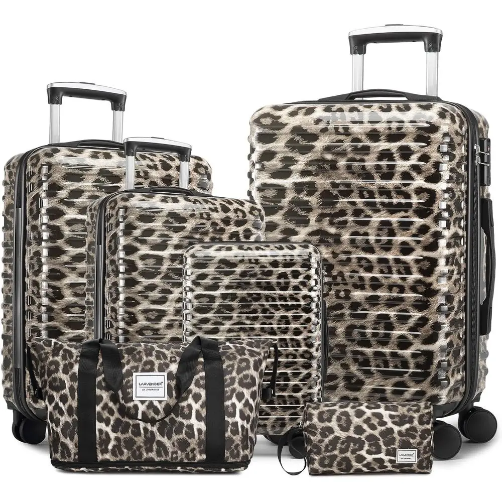 

LARVENDER Lage 6 Piece Expandable Lage Hardshell PC+ABS Leopard Suitcase with Spinner Wheels TSA Lock, Lightweight Rolling Suitc