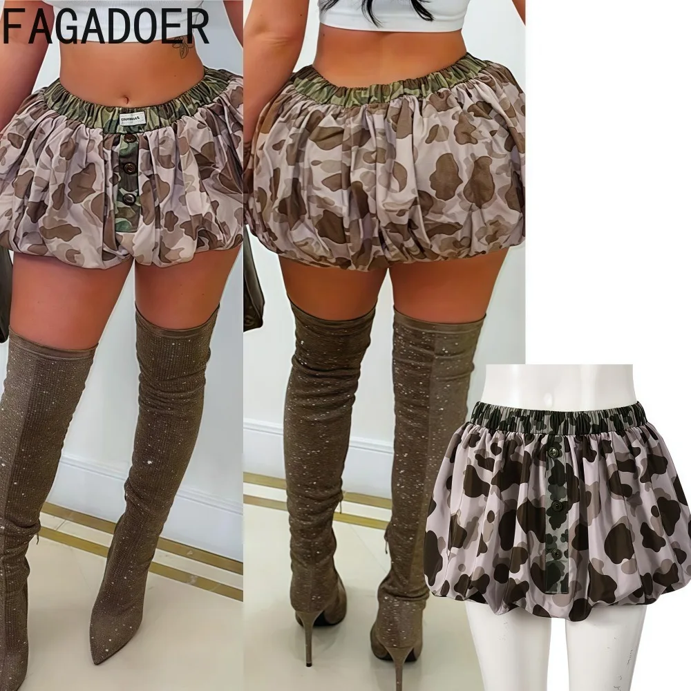 

FAGADOER INS Sexy Camouflage Print Bodycon Bubble Puff Skirt Women Ruched Patchwork Mini Skirt Female Y2k Streetwear Bottoms New