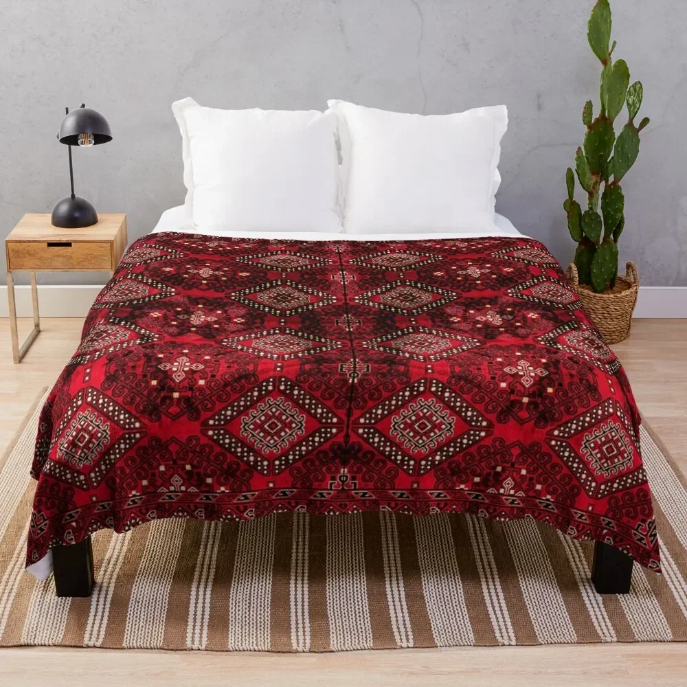 

Oriental Traditional Vintage Royal Red Moroccan Style Design Throw Blanket Custom Decorative Sofas Shaggy Blankets