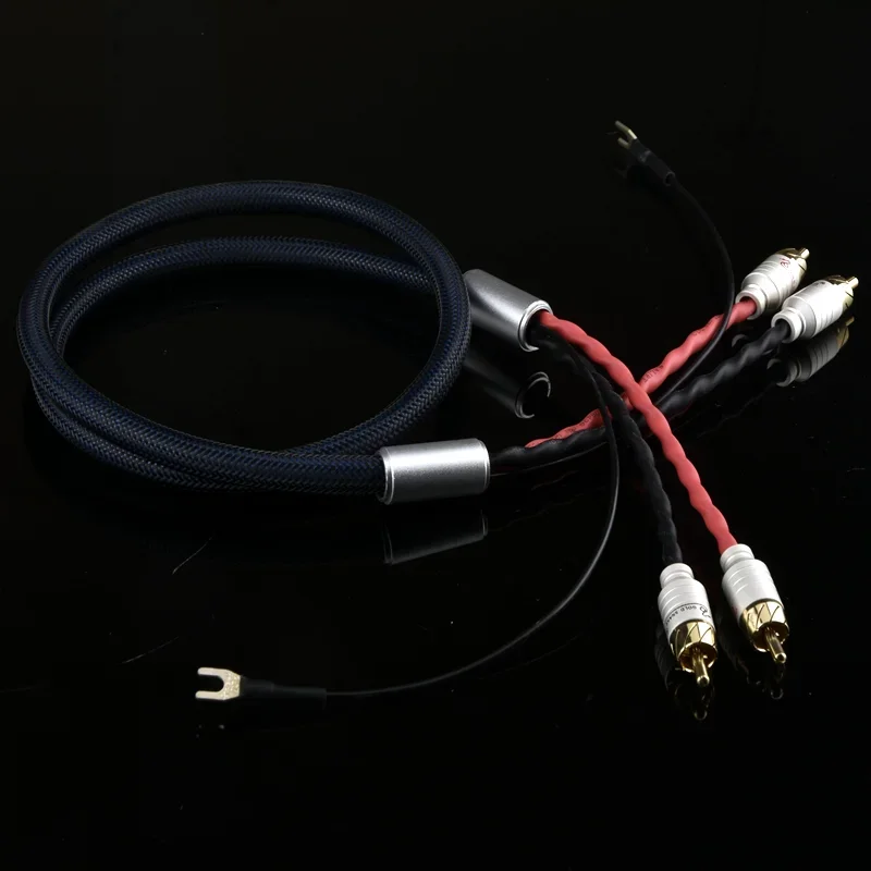 Cable Phono Weiduka RCA con enchufe de cable de tierra U Spade 4 núcleos OFC cobre plateado