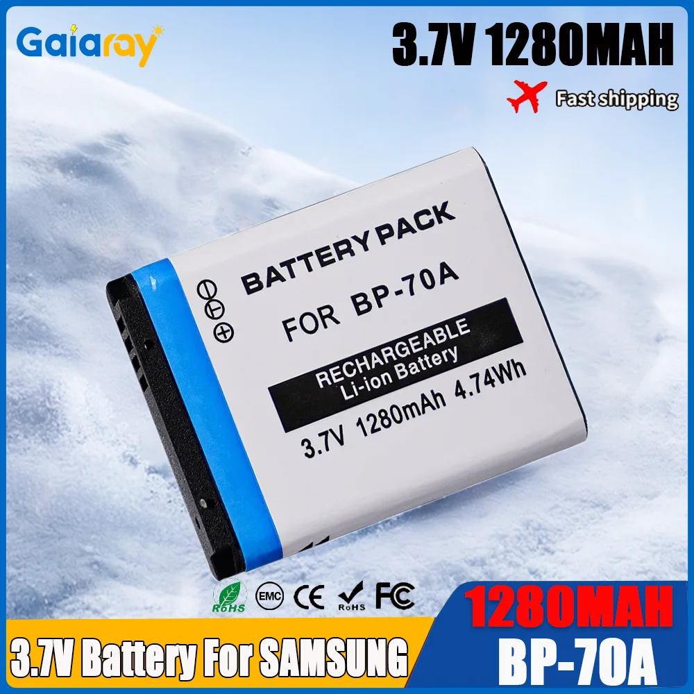 Аккумулятор 3.7V 1280mAh BP-70A BP 70A BP70A для камер SAMSUNG AQ100 ES65 ES67 ES70 ES71 ES73 ES74 EA-BP70A IA-BP70A, литий-ионный