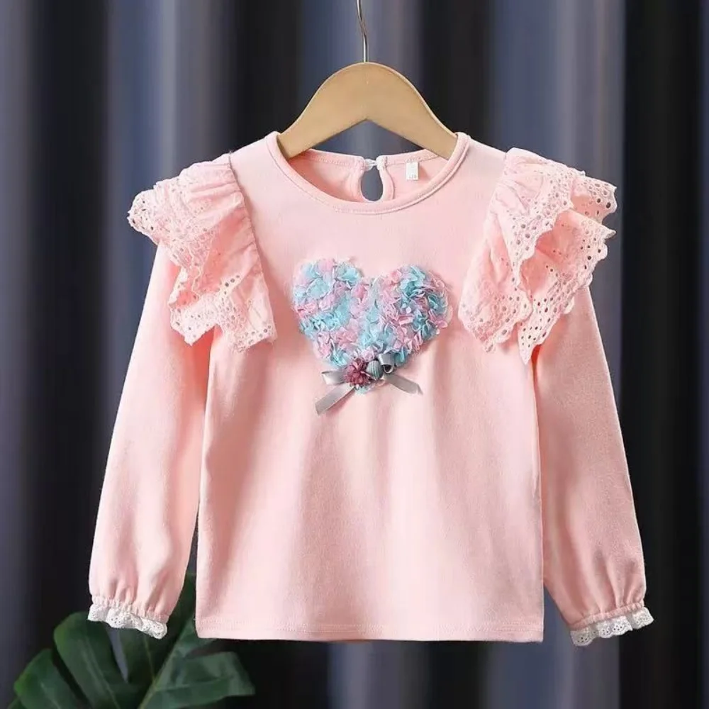 High-grade Girls' Long-sleeved Top Foreign Style Children's Little Girl Spring Pure Cotton All-match Flying Sleeve Thin 4-10T ﻿