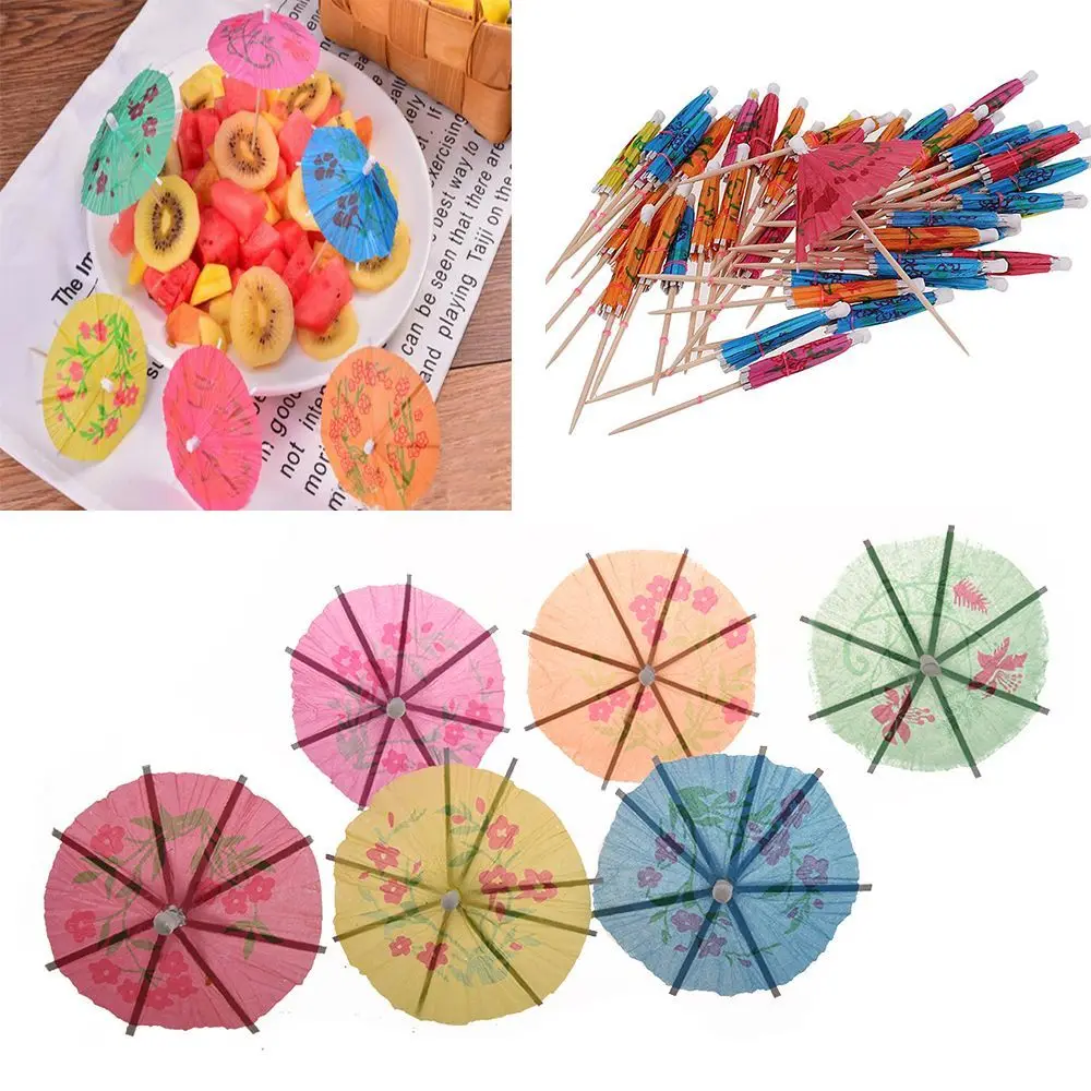 Luau Wedding Party Wood Cocktail Picks Toothpick Parasols Paper Umbrellas Drinks Sticks