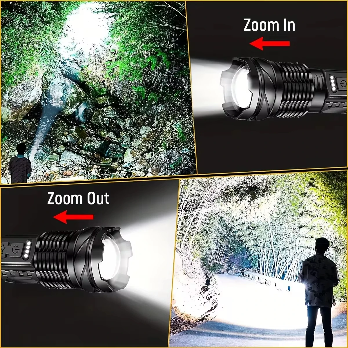 Powerful White Laser LED Flashlight Waterproof 18650 Torch With Side Light 7 Modes Camping Fishing Lantern USB Rechargeable Zoom