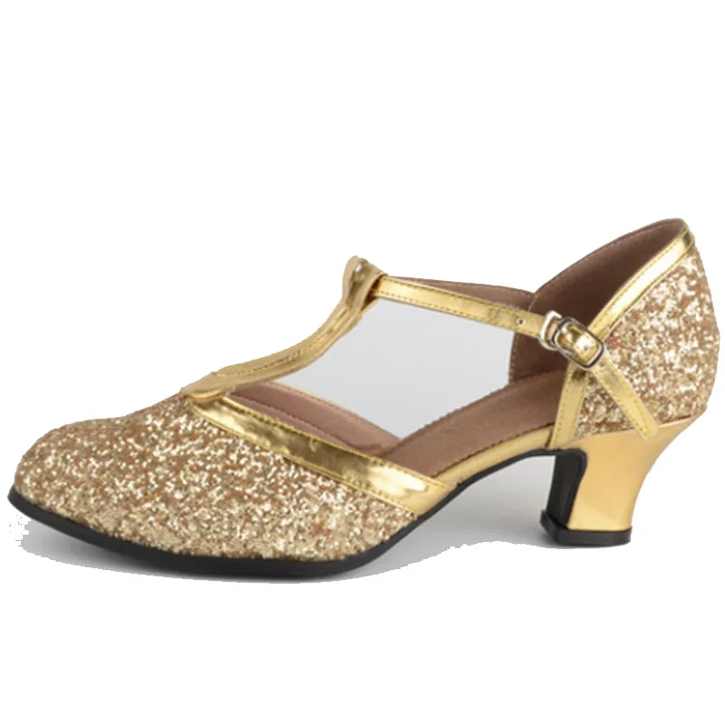 Chaussures de danse modernes à paillettes pour femmes, chaussures de tango Parker fermées, sangle en T, chaussures de valse standard, salle de Rh,