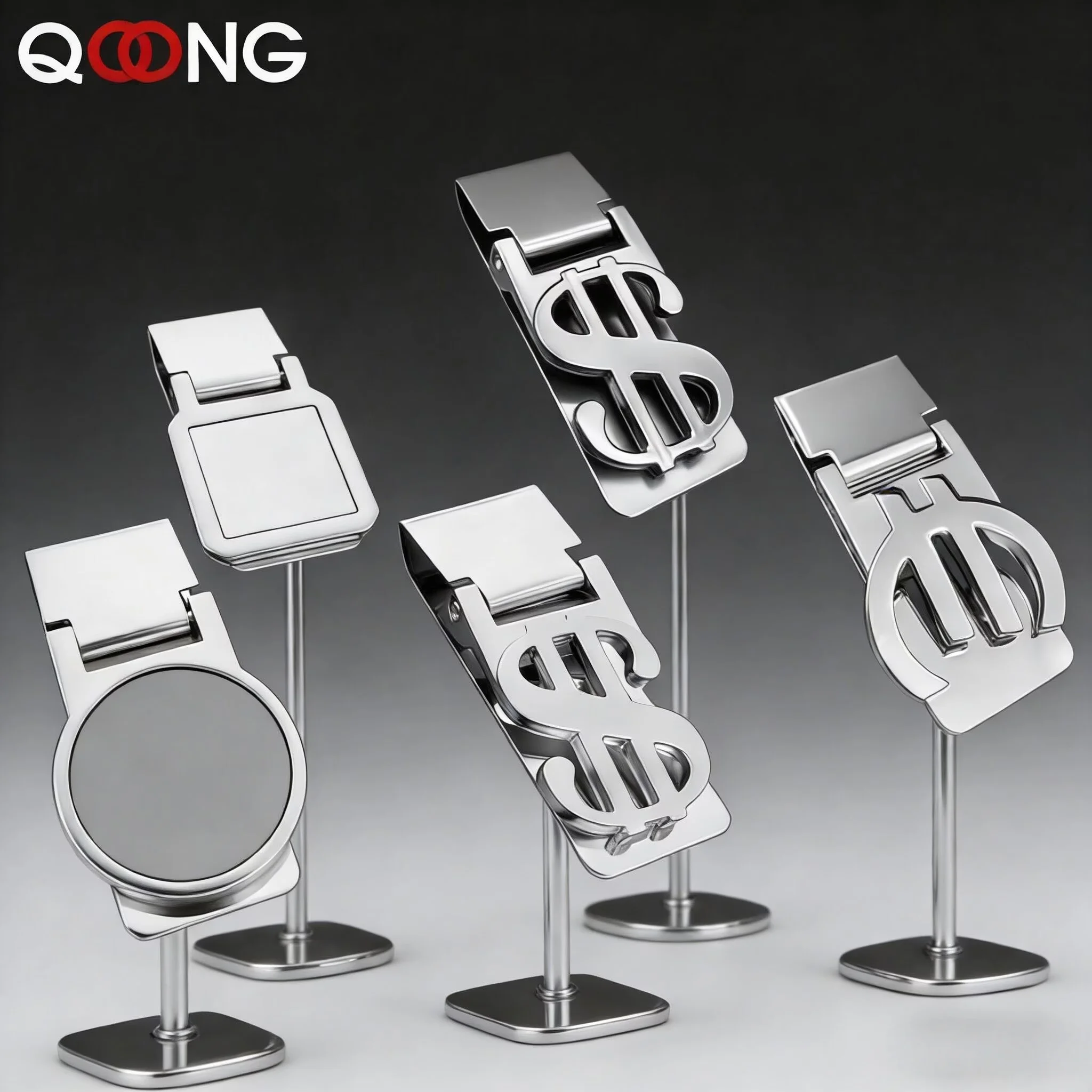 QOONG Custom Lettering Stainless Steel Silver Money Clip Holder Slim Pocket Cash ID Credit Card Metal Clips Wallet QZ40-009