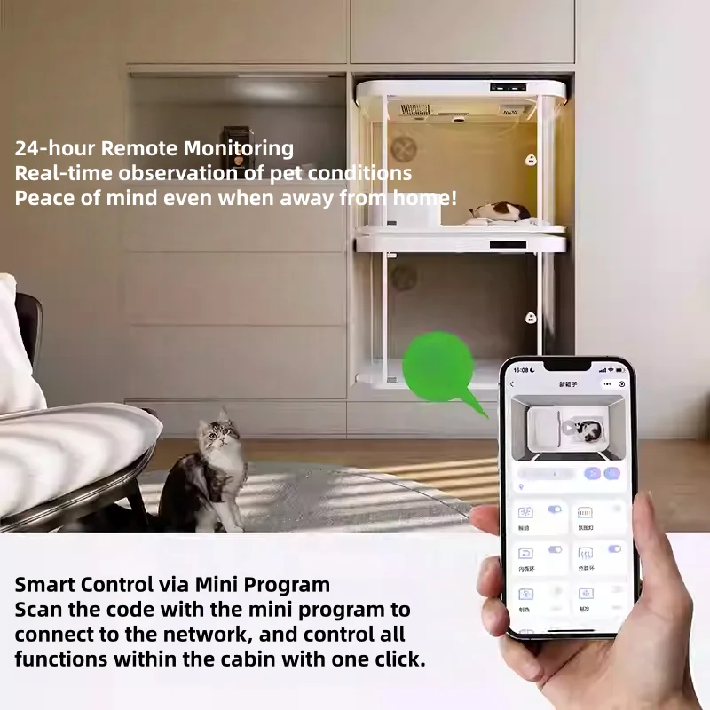 USMILEPET Luxury Smart Cat Cage & Cabin Intelligent Pet House With Odor Removal Circulating Fresh Air System Pet-Friendly