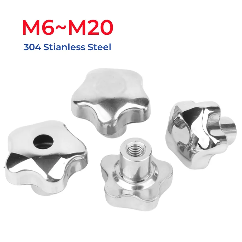 M6 M8 M10 M12 M14 M16~M20 304 Stianless Steel Five-Star Handle Nut Plum Blossom Shaped Star Mechanical Thumb Nuts Clamping Knob