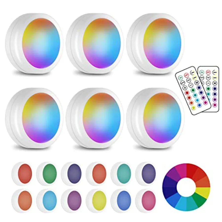 LED Puck Lights with Wireless Remote: 1 Color RGB Dimmable Under Cabinet Battery Powered Lights, Ideal for Kitchen, Closet, Cou