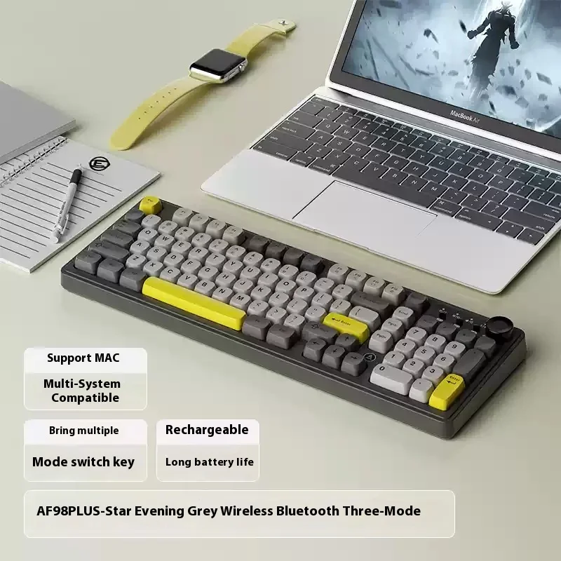 أحدث Ajazz Af98 سماعة لاسلكية تعمل بالبلوتوث السلكية ثلاثة وضع Rgb لوحة المفاتيح Esports لعبة 4000mah بطارية طويلة للهدايا الكمبيوتر