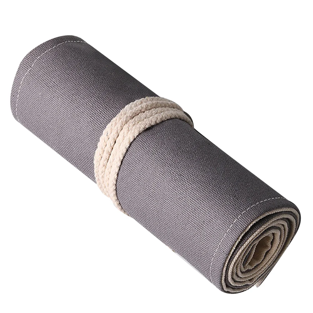 

1Pcs Canvas Pencil Roll Wrap Grey Large Capacity Portable Organizer for Pencils Pens Markers Pencil Storage Organizer