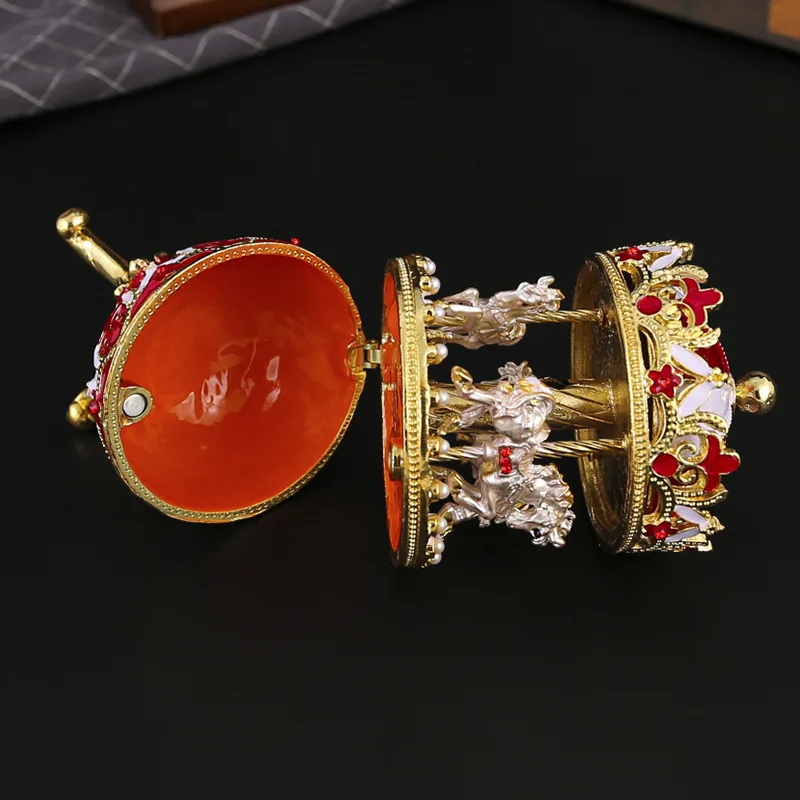 Enamel Carousel Metal Craftsmanship Decorative Jewelry Box Large Easter Egg Luxury Ornament Decoration Crafts Gift