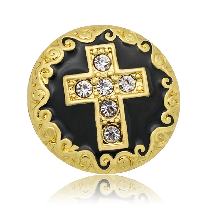 New Fashion Round Rhinestone Cross Pattern Christian Faith 18mm Metal snap buttons for DIY 18mm snap jewelry wholesale