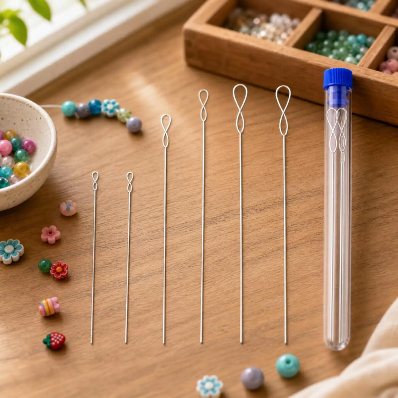 Beading for Seed Beads with Smooth Shaft and Looped Eye for Jewelry Design Tools