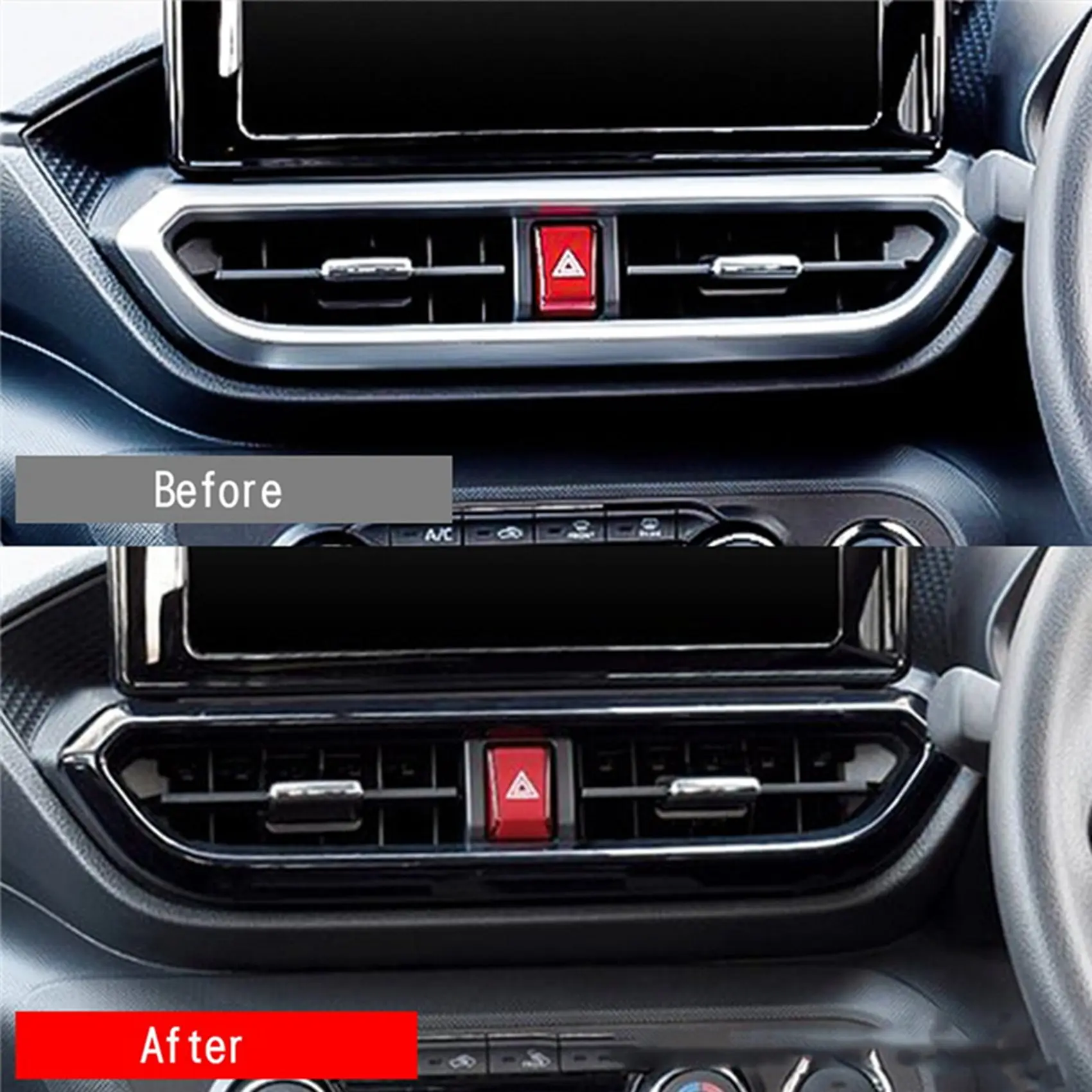 وحدة التحكم المركزية الداخلية للوحة العدادات للسيارة ، فتحة تهوية ، غطاء إطار منفذ A/C ، تشذيب لتويوتا ريز/GR ، أسود ساطع ، way-way