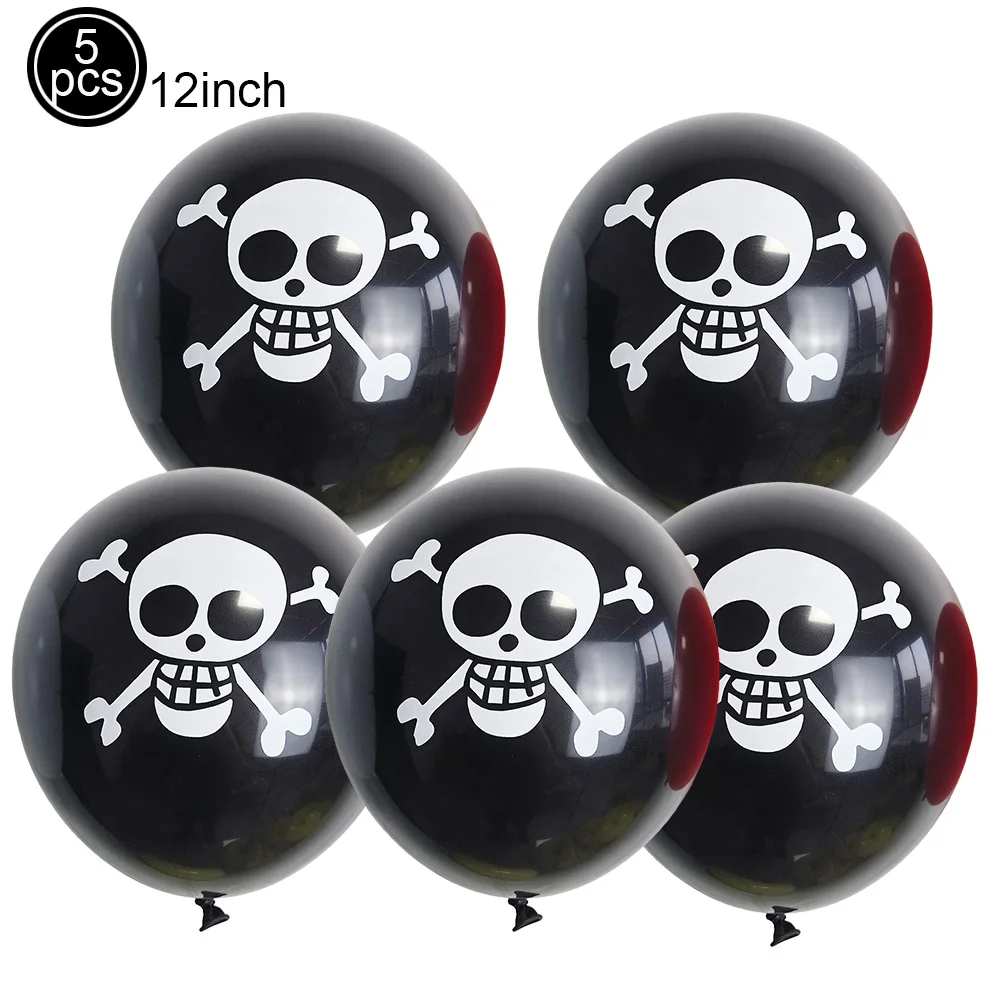 Pirates Party Balloons White Black Red Pirate Skull Latex Balloon Bouquet for Pirate Nautical theme Birthday Party Decorations