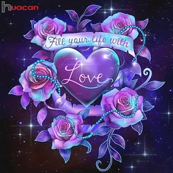 Huacan Full Diamond Mosaic Flower Rose Rhinestone Pictures 5d Diy Diamond Painting Love Heart Home Art Decoration