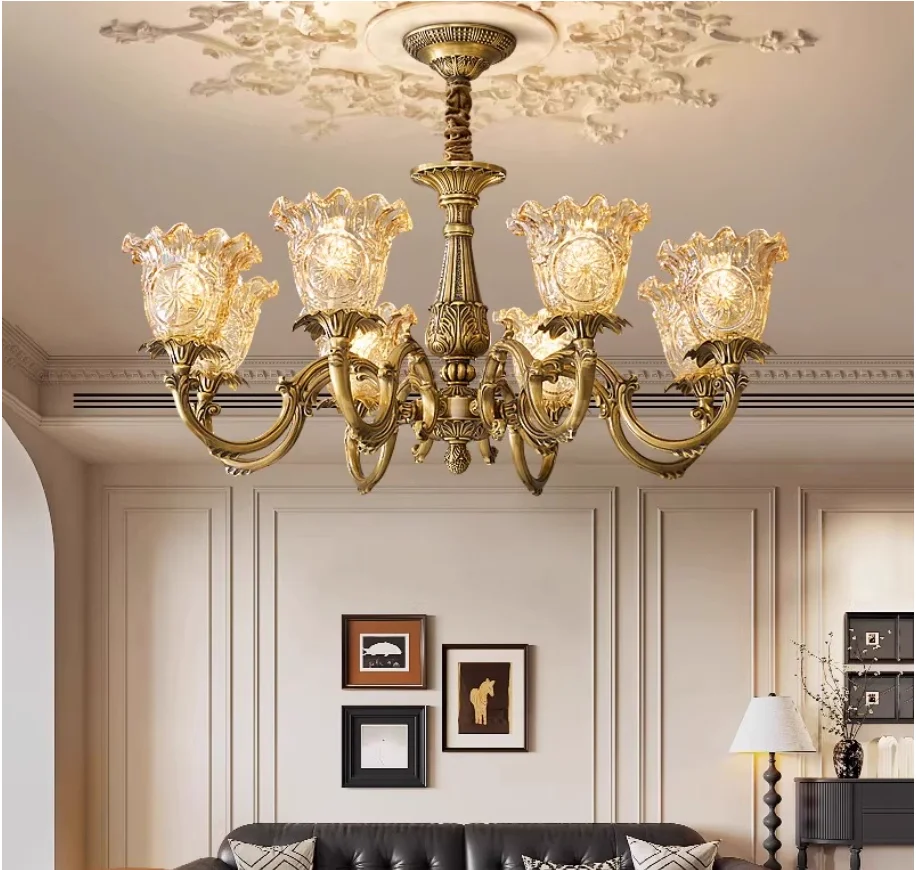 

Современная медная хрустальная люстра, антикварная американская люстра Decora, французская лампа для гостиной, классическая лампа для ресторана Villa