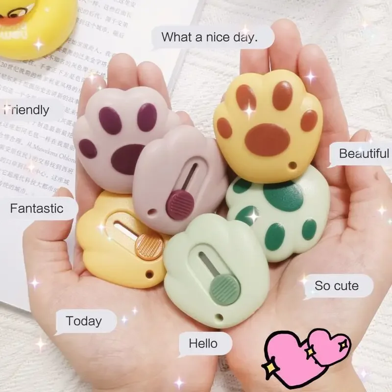 1 PC Cute Cartoon Cat Claw Retractable Paper Cutter Utility Knives Stationery for School Office Home