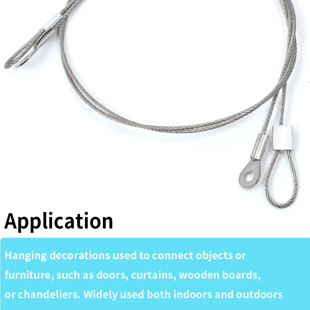 4PCS 1.5mm Stainless Steel Wire Rope, End with Loop, M3/M4/M5/M6/M8/M10 Crimping Joint, Wire Safety Rope image 3