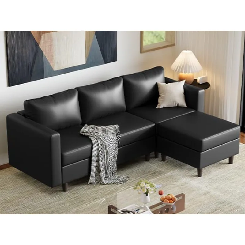 

Faux Leather Modular Sectional Sofa, 91.5" L Shaped Couch Set for Living Room, 3-Seater Comfy Cloud Couches with, Customized
