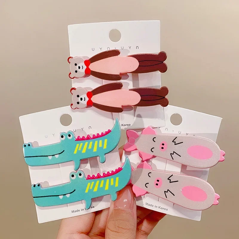 2023 New Japanese Pink Pig Hairpin Children Creative Cartoon Sweet Cute Bear Dog Alligator Clip Animal Hair Accessories for Girl