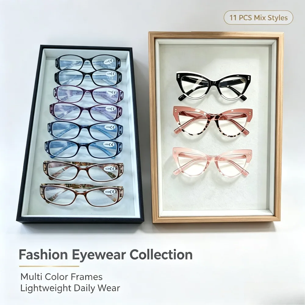 11 pairs of colorful striped reading glasses - suitable for both men and women, essential for daily office work, high-quality fashion glasses, multi-packaged high-quality reading glasses, recommended Christmas and Halloween gifts, random colors