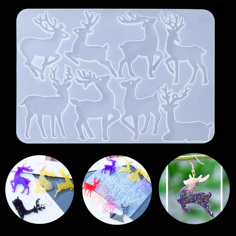 Christmas Elk Earring Pendant Crystal Epoxy Silicone Mold DIY Snowman Bell Shape Pendant Mold For Jewelry Making Craft Keychain