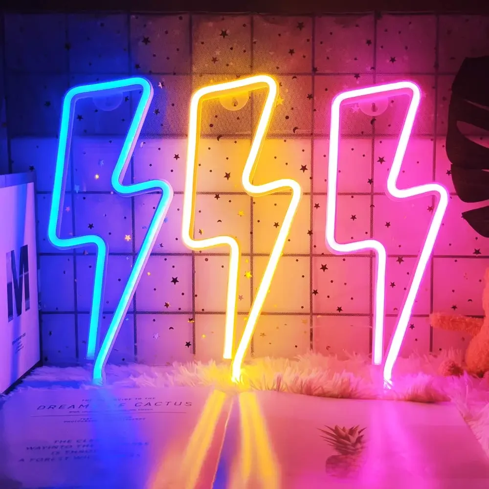 LED Home Neon Lightning Shaped Sign Luz Decorativa USB, Fulmination Light, Decoração de parede para crianças, quarto do bebê, festa de casamento