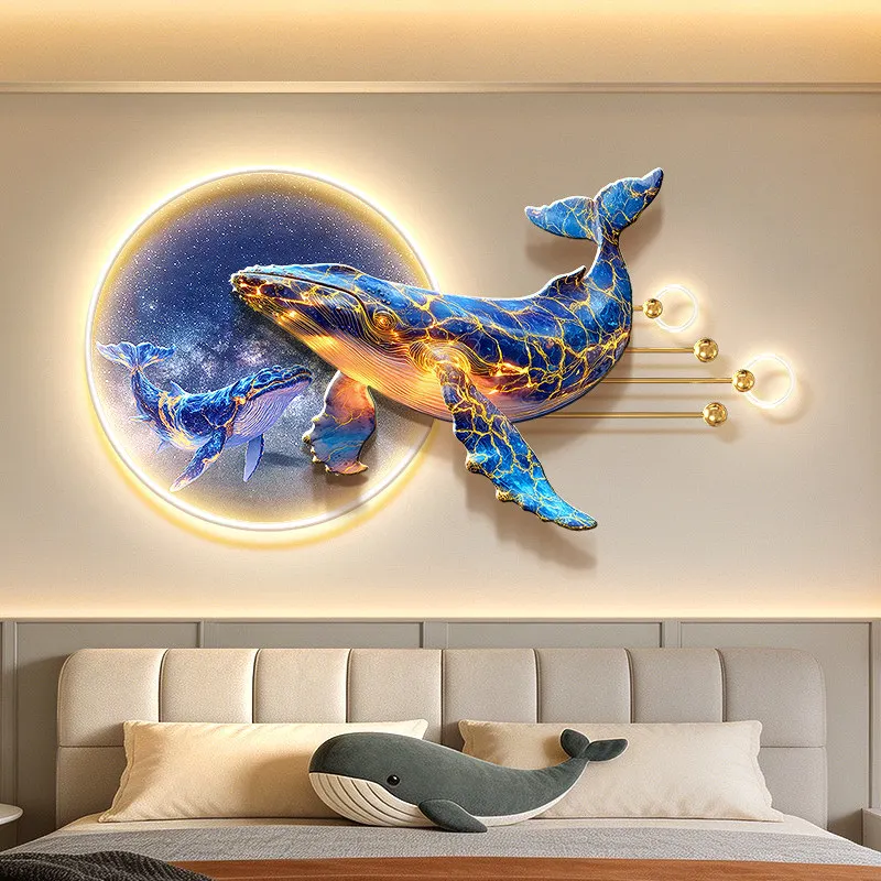 Modern Luxury Whale Bedroom Led Decoration Painting Planet Room Background Wall Hanging Painting Waves Living Room With Lights