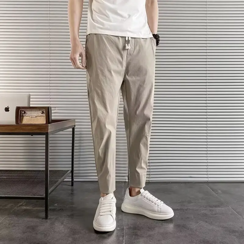 Solid Color Harem Pants Mens Trousers Elastic Waist Pencil Pants for Men Ankle Tight Trousers pantalones hombre Streetwear korea