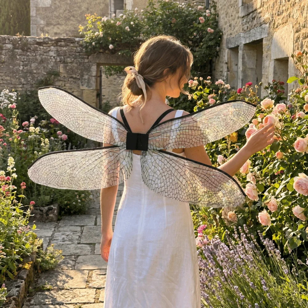 New Polyester Dragonfly Wings Iridescent Transparent Mesh Fairy Elf Wings Shimmer Large Costume Wings Dress Up