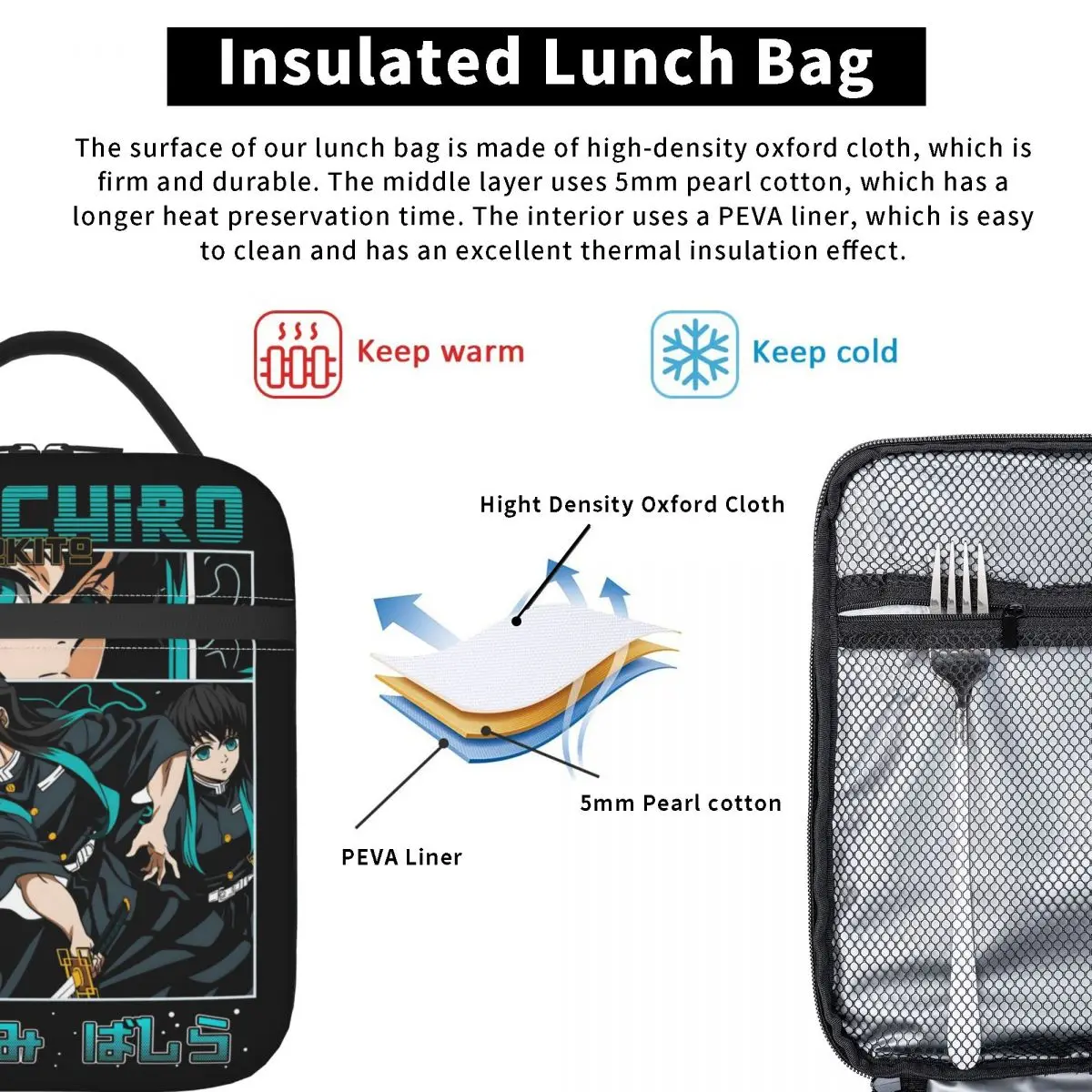 Custom Indifference Mist Pillar Lunch Bag Cooler Thermal Demon S-Slayer Insulated Lunch Box for Office view 4