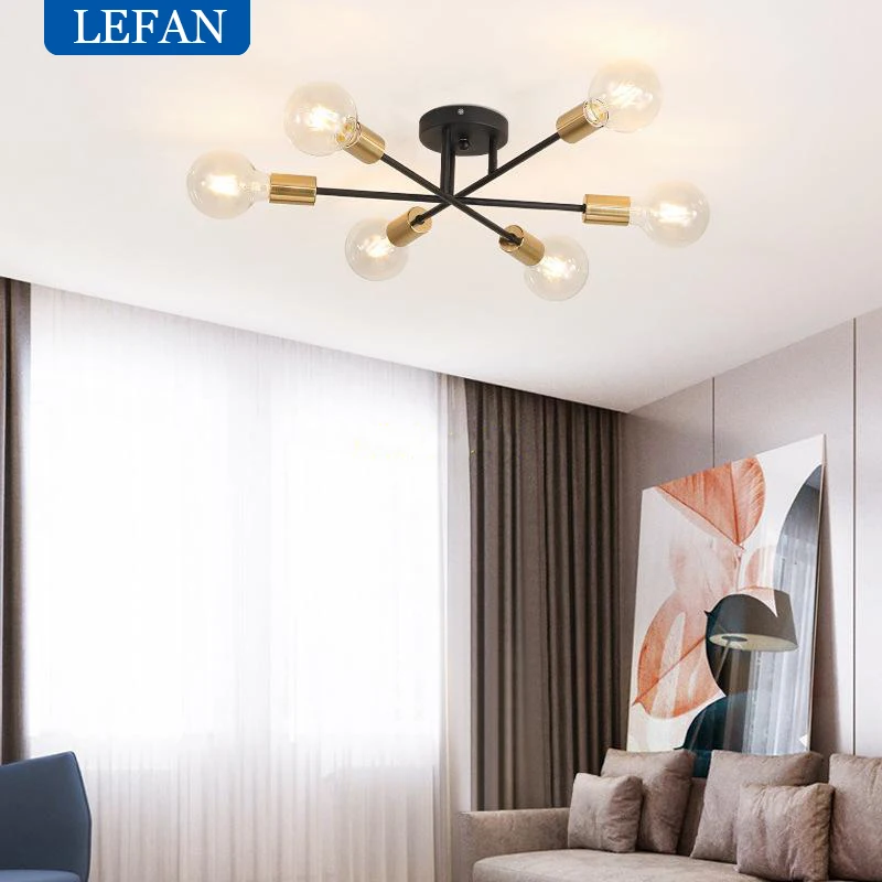 Imagem -04 - Modern Nordic Led Chandelier Semi Flush Mount Lâmpada do Teto Escovado Antique Gold Home Decor Lighting Fixture