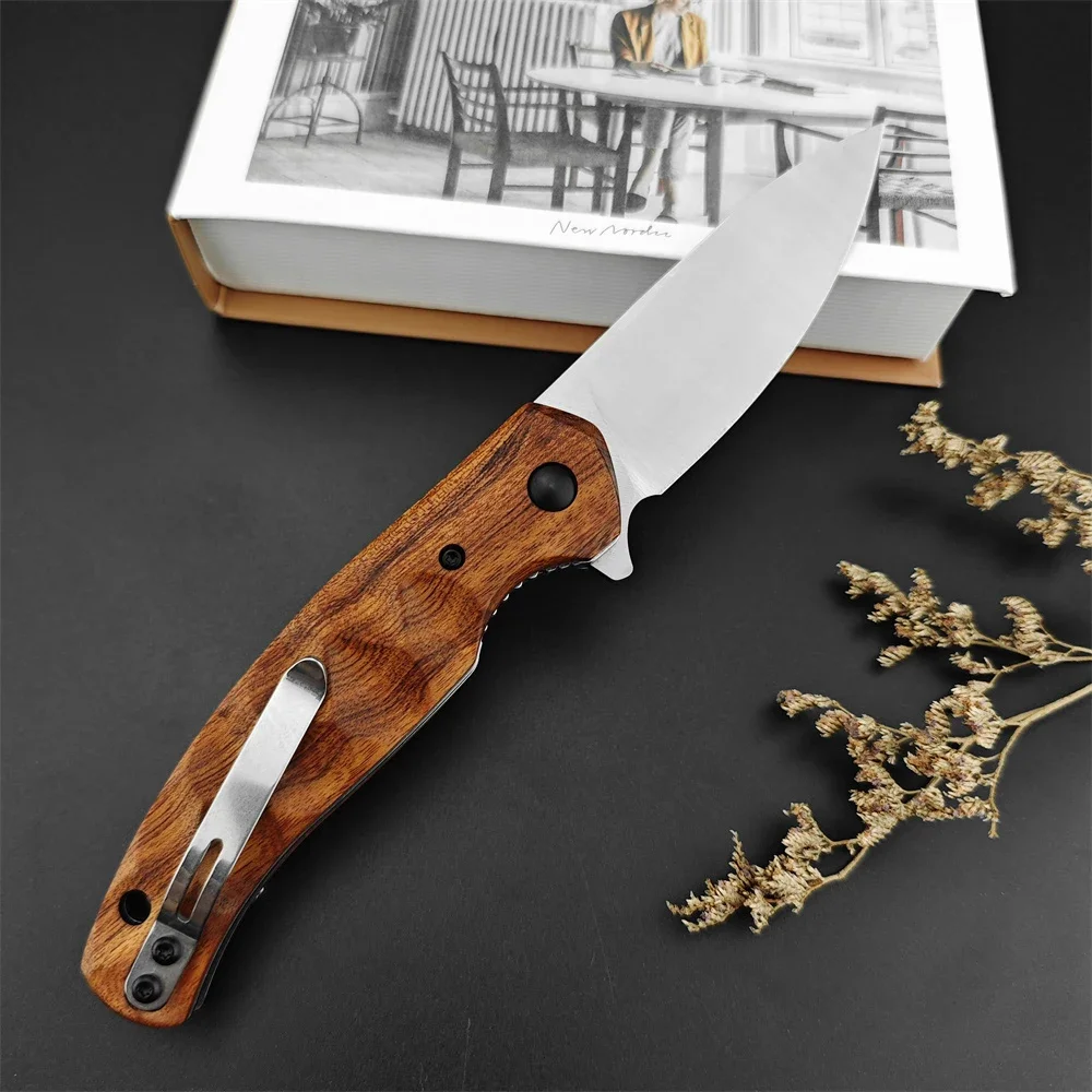 Pocket Folding Knife D2 Sharp Blade Sandalwood Handle Portable Hunting Knife EDC Outdoor Camping Survival Tactical Tool