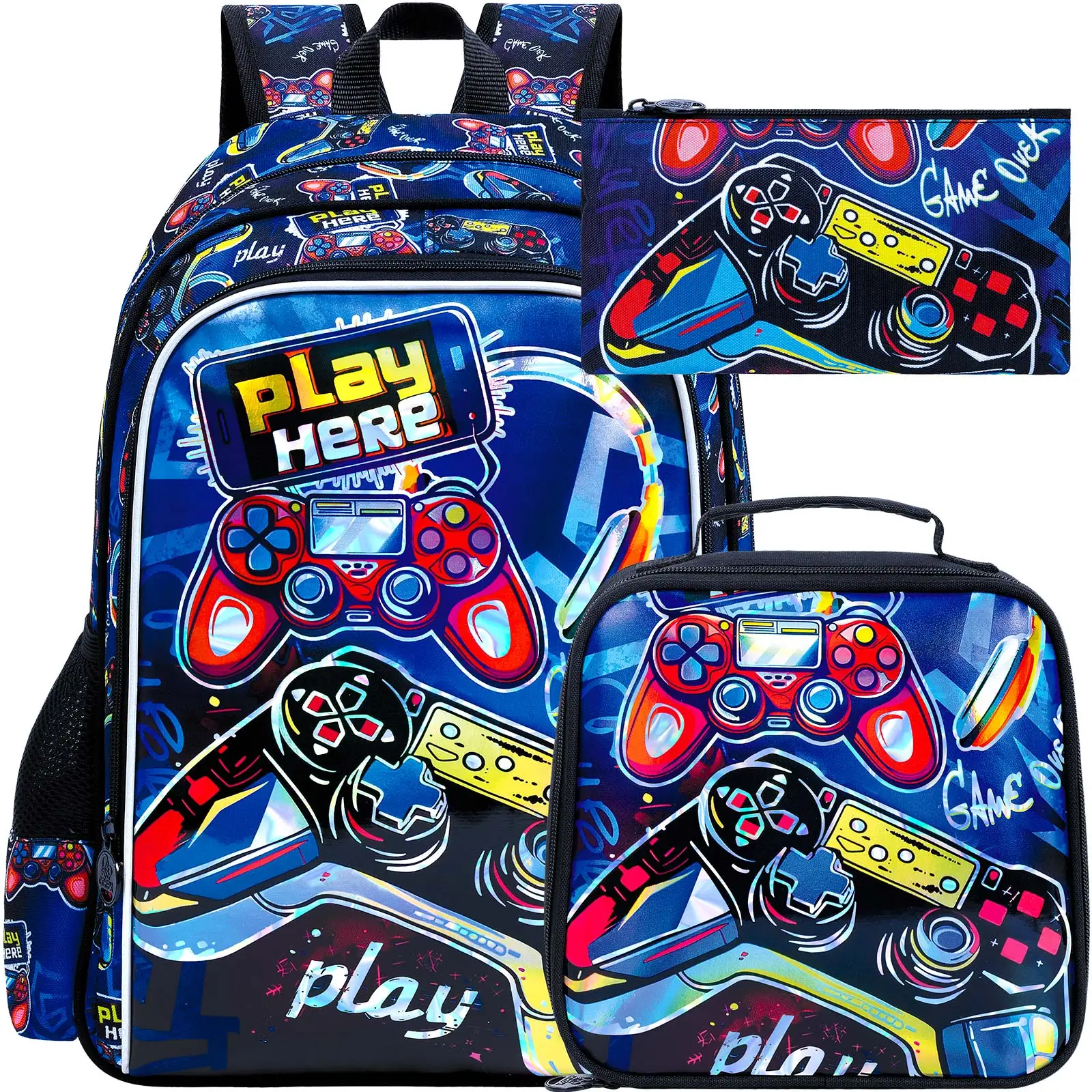 kid's-backpack-3pcs-16-inch-uv-print-red-game-controller-school-bag-set-one-backpack-handbag-pencil-case-for-boys