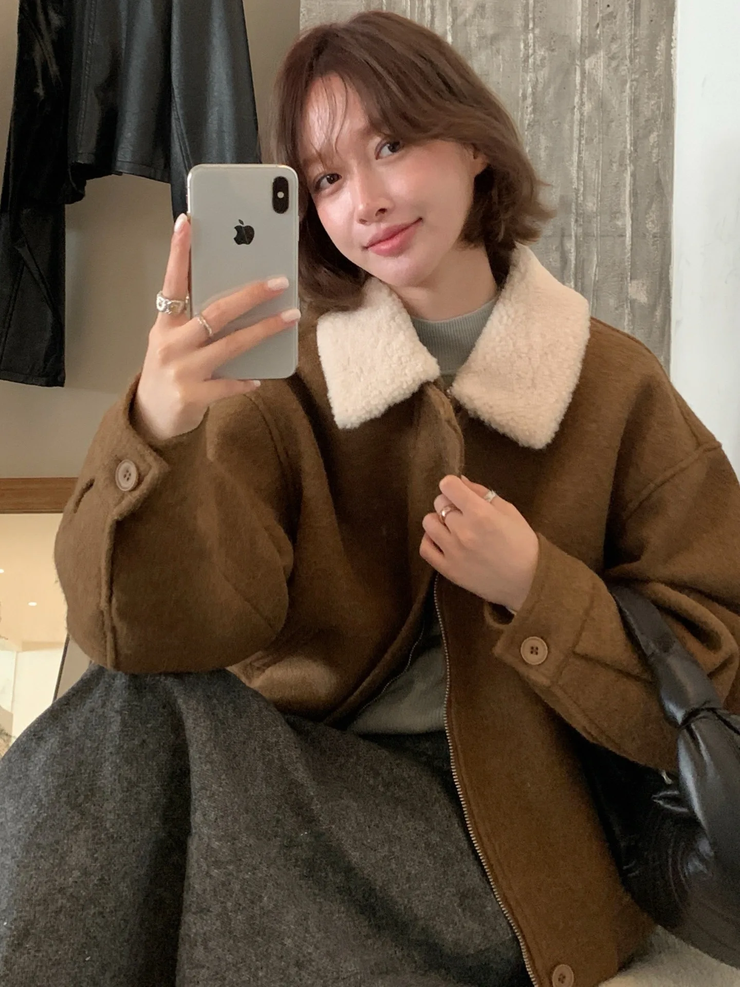 

Корейское женское шерстяное пальто с воротником на молнии в стиле пэчворк, теплый универсальный зимний модный модный трикотаж, топ