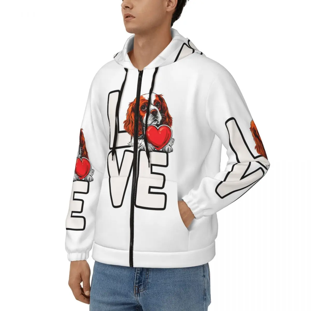 Cavalier King Charles Spaniel Dog Love Zipper Hoodie Harajuku Pullover Autumn Winter Men's Women's Sweatshirts Long Sleeve Tops