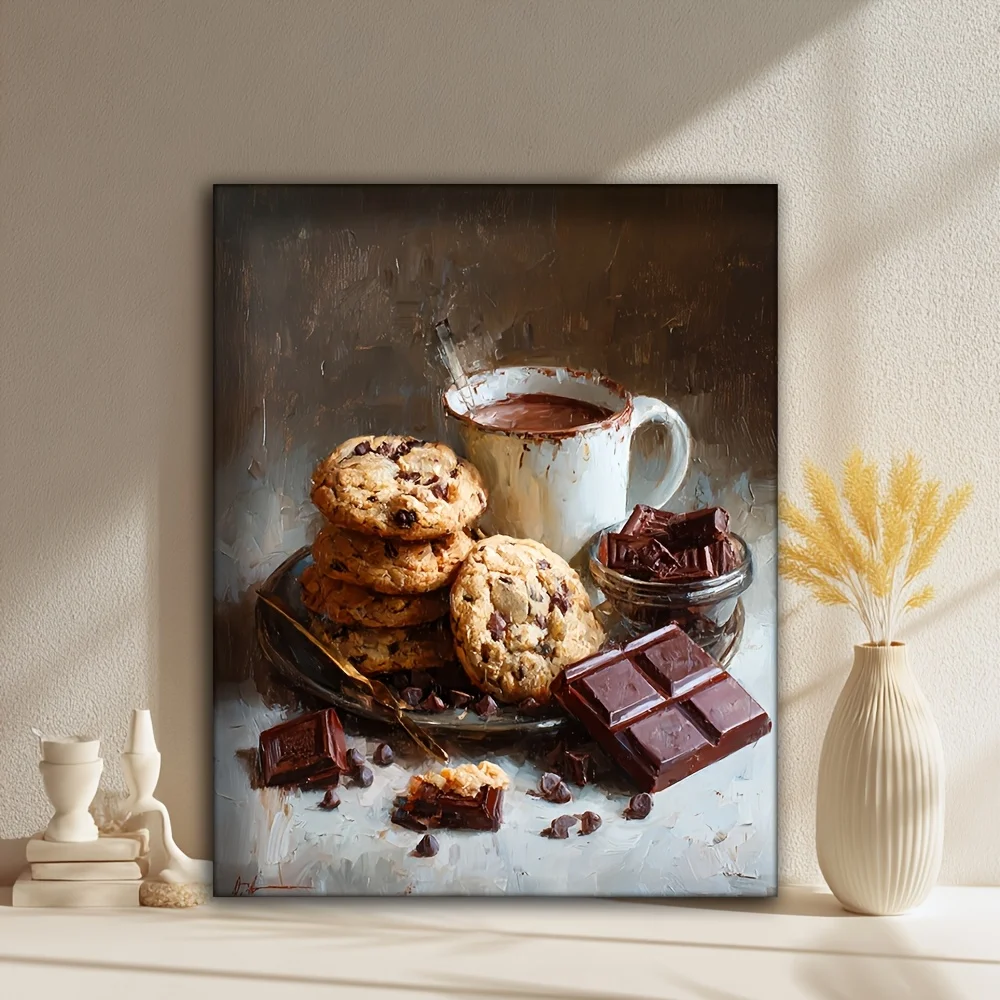 2D Flat, 2D Flat, 2D Flat 1pc, with Frame, 30.48X40.64cm [2D Flat] Hot HD Oil Painting Lk And Oil Food Art Chocolate Chip Che