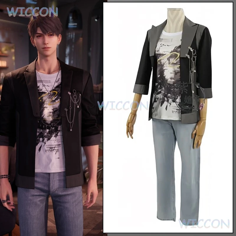 

Game Love And Deepspace Caleb Cosplay Daliy Suit Caleb Cosplay Wig Black Uniform Jeans Adult Women Men Halloween Party Roleplay