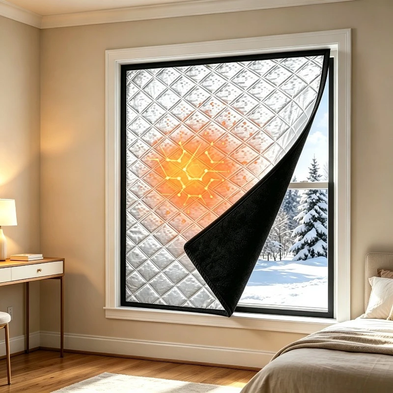 Thick Graphene Magnetic Thermal Window Curtain Windproof Soundproof Cold‑Resistant Self‑Adhesive Cover for Home Winter Windows